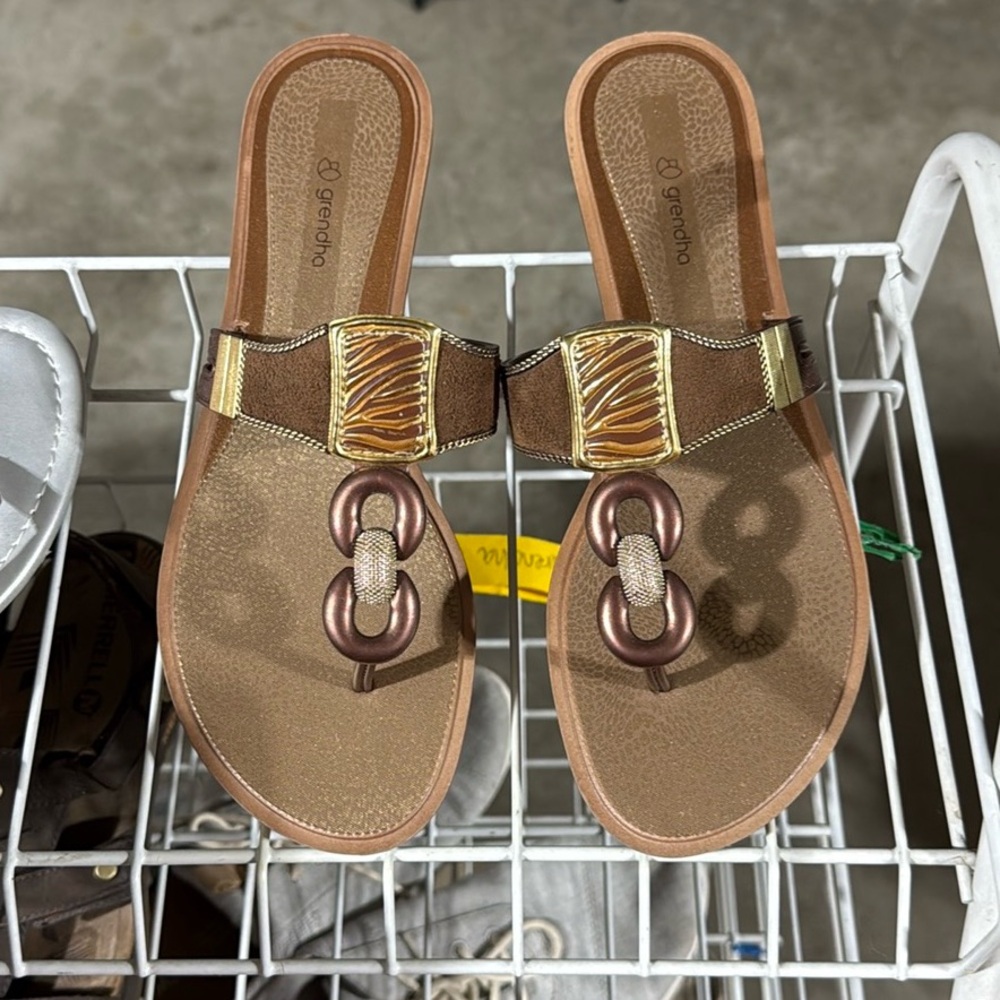 Grendha Brown and Gold Women's Sandals